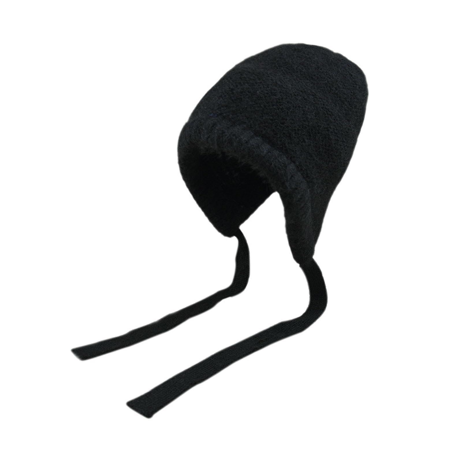 Bonnet tricoté avec cravate suspendue chapeau chaud noir