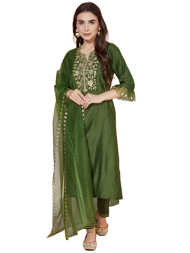 SKYLEEKurta Set for Women | Kurti Set for Women | Cotton Silk Kurta Pant Set | Sequence and Embroidered Work Kurta Pant with Dupatta Set