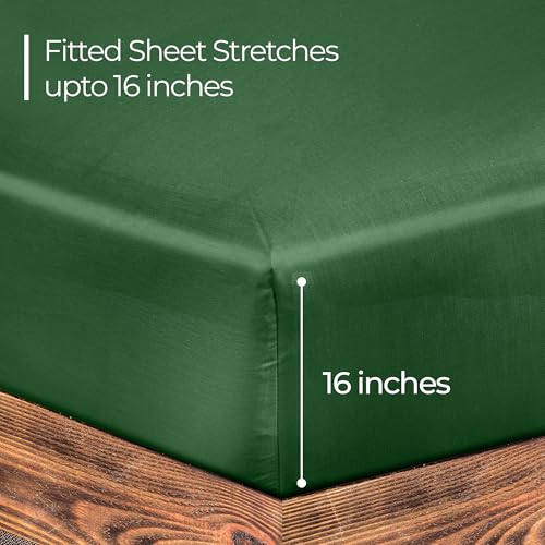 Image of ROYALE LINENS 300 Thread Count 100% Long Staple Combed Cotton Fitted Sheet Full - Super Soft Deep Pocket Bottom Sheet - Fitted Sheets Only - Elastic Sheets (Full, Hunter Green)