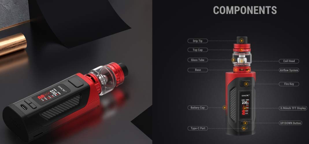Smok Rigel Kit | Original Smok 230W Rigel Box Mod avec 6.5ml TFV9 Tank V9  Meshed Coil Electronic Cigarette Vaporizer : Amazon.fr: High-Tech