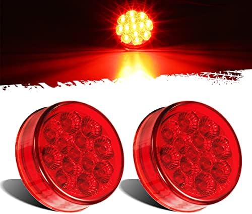 Partsam 2Pcs 2.5 Round Trailer Led Side Marker Lights Red 13 Diodes with Reflectors Waterproof 12V Sealed Trucks Lamps, 2.5 Round Led Marker Lights Cab Sleeper Panel Lights