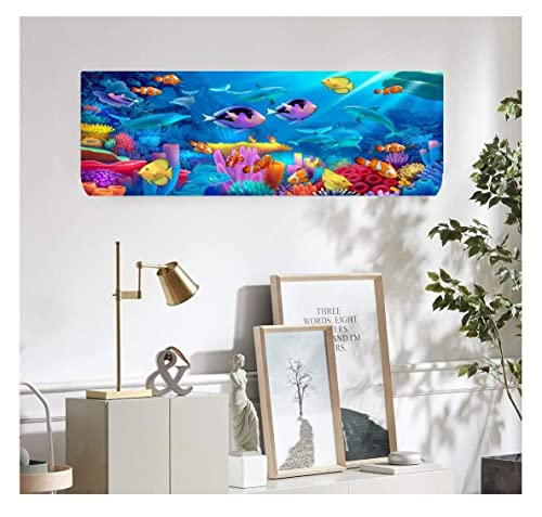 Image of DARSHANAM WORLD Beatiful Designer Ac Cover |Cutest Printed Air Conditioning Dust Cover For Indoor & All Type AC Split Covers |Colorfull Folding Designer Ac Cover (Blue Whale Coral 1 Ton)