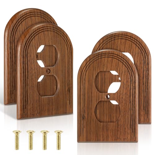 DoubleFill 4 Pcs Walnut Wood Light Switch Cover Brown Outlet Covers Wall Plate Decorative Boho Plug Plate Vintage for Rustic Contemporary Interior Room Kitchen Home Decor(Arch Double Hole,13 * 8.2cm)