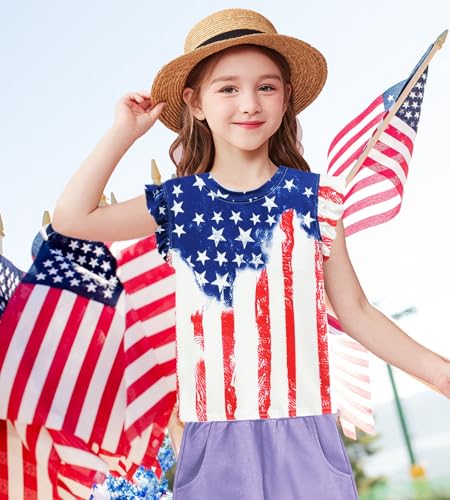 Tkria Girls 4th of July Tank Tops Red White and Blue Shirt Toddler Girl American Flag Patriotic Outfit 2-7 Years4