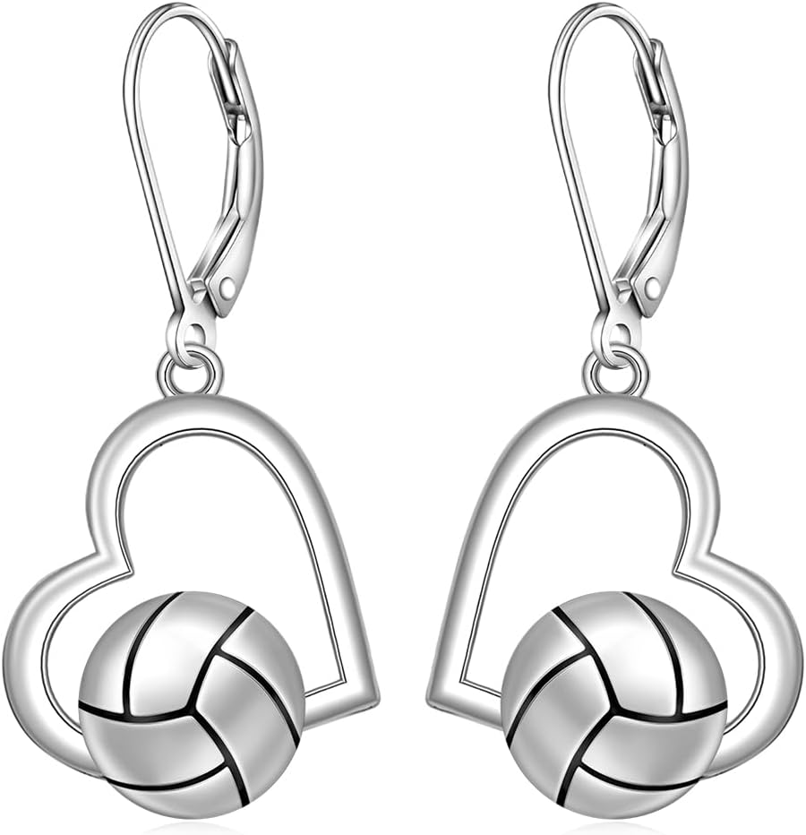 Football Earrings for Women Basketball Volleyball 925 Sterling Silver Rugby Ball Sport Earrings Dangle Drop Small Jewelry Gifts for Sport Lovers