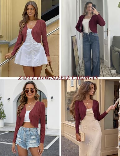 Image of ZAFUL Women's Long Sleeve Ribbed Cropped Cardigan Sweaters Open Front Bolero Short Shrugs S-XXL