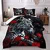 CCoutueChen Red Rose Leopard Comforter Set Queen Size Black Wildlife Comforters 3D Cheetah Bedding Set Safari Animal Bedding Sets 3 Pcs Animals Bed Set Soft Microfiber Down Alternative Comforter Sets #1