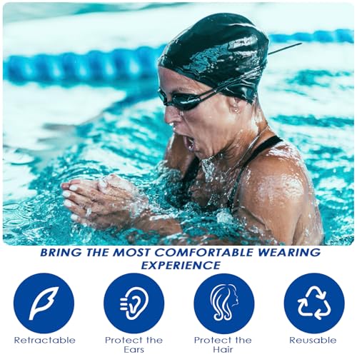 Dalephoric Gorro de Natación Mujer, Gorro Piscina Mujer de Silicona, Impermeable, Tejido Elástico y Secado Rápido, Swimming Cap, Suave y Cómodo, para Pelo Largo, Trenzas, Rizos y Afro, Negro