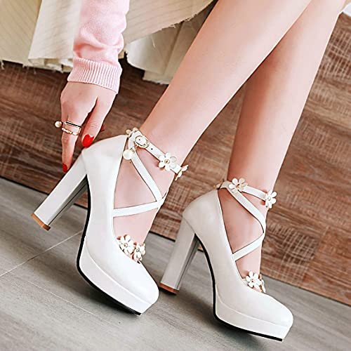 Trendenzy Women's Mary Jane Chunky Platform Pumps High Heel Ankle Cross Strap Shoes3