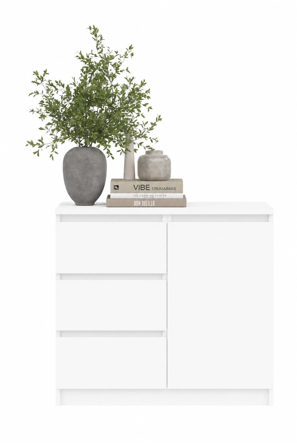 Cassettiera moderna credenza multiuso per camera da letto, corridoio, soggiorno, ufficio, bianco, 80 x 97 x 40 cm, 1 ante 3 cassetti)