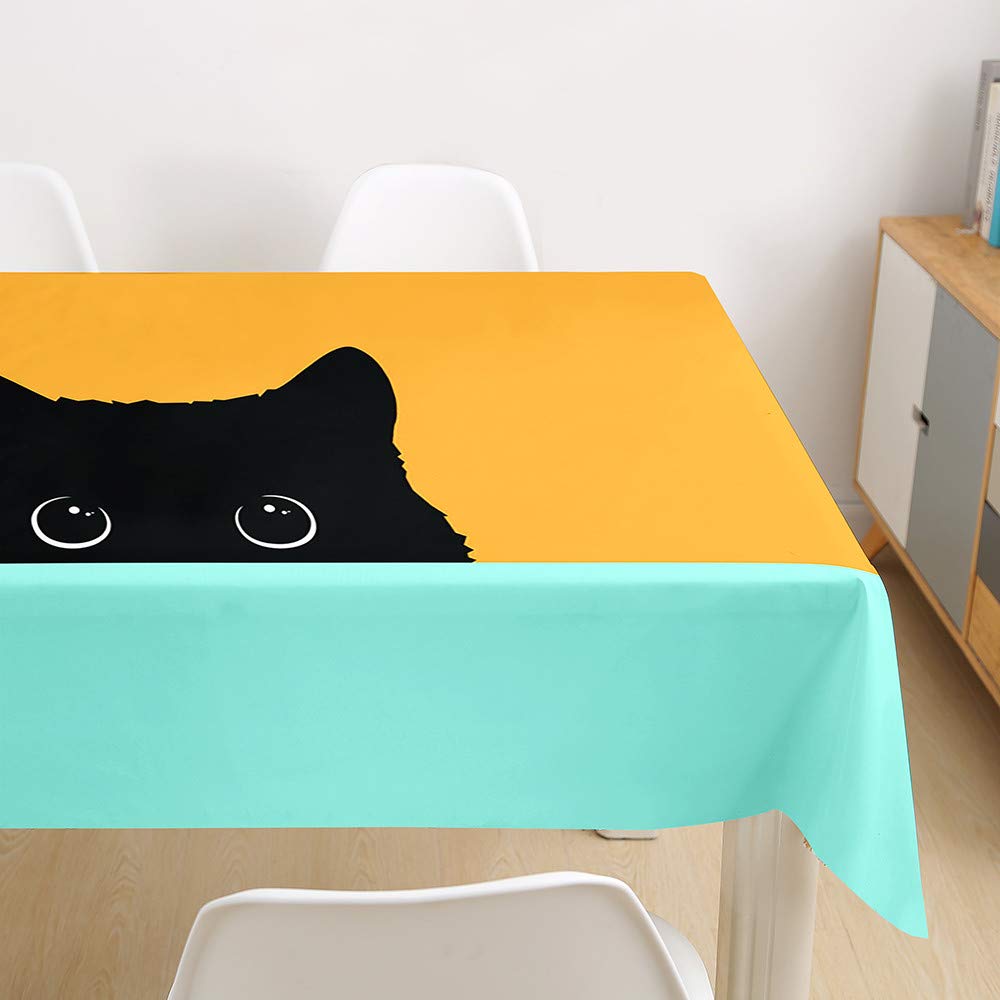 Morbuy 3D Cat Tablecloths Rectangular, Waterproof Table Cloth Wipeable Stain-Resistant Oil-Proof Table Cover for Home Dining Garden Party (Curious kitten,140x260cm)