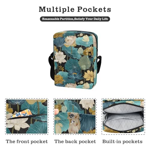 KLL Elegant Water-lilies Blue Retro messenger bag crossbody Vegan Leather cross body bag Casual Shoulder Handbags2