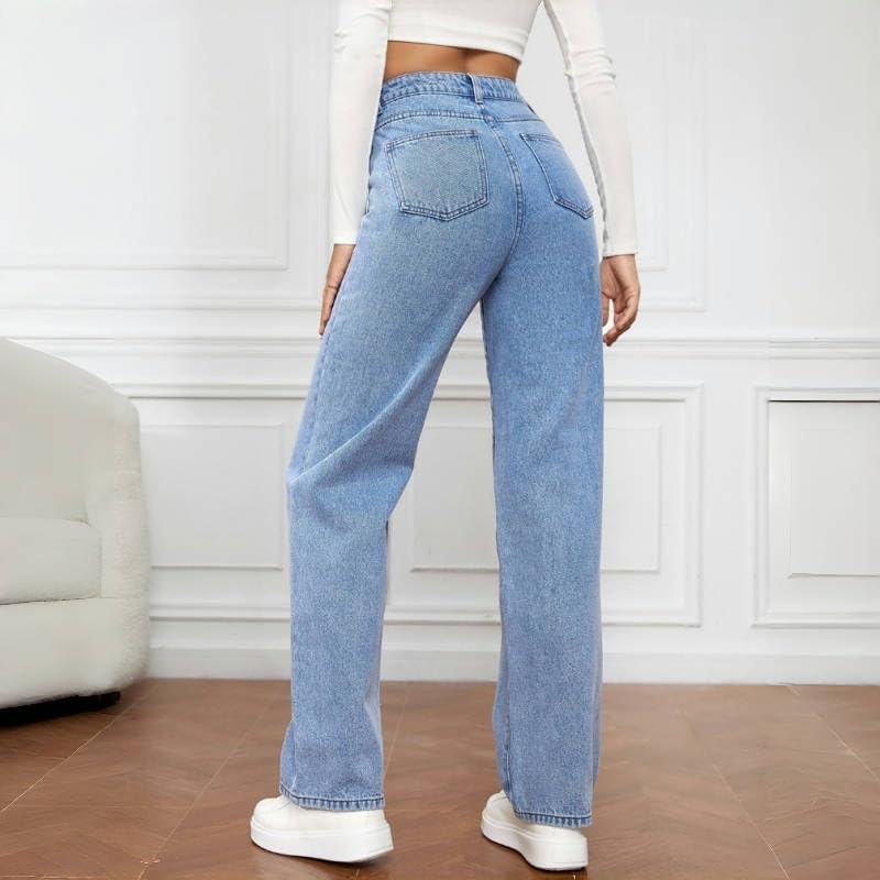 Womens High Waist Jeans,Women's Straight Leg Loose Stretchy Boyfriend Jeans Vintage Trendy Denim Pants with Pockets4