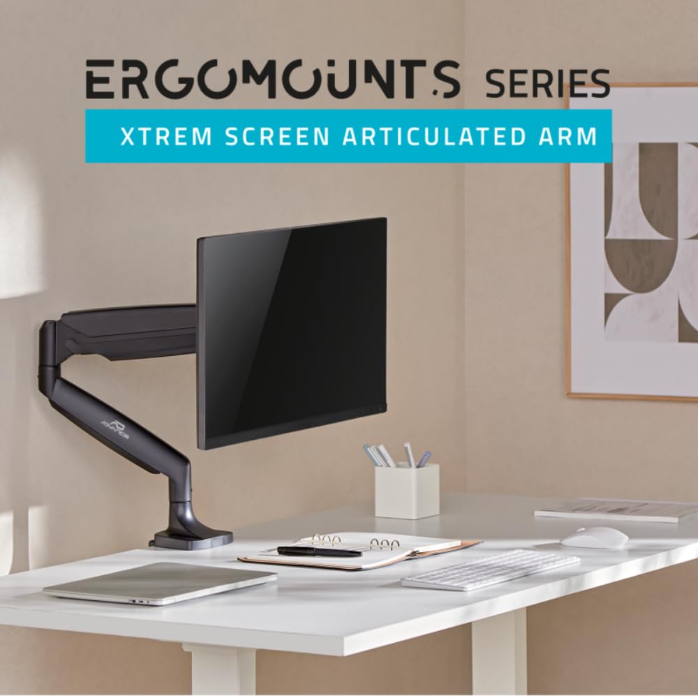 AD ADVANCE - ErgoMounts Xtrem, Supporto Monitor PC da 17“ a 45”, Compatibile VESA 75x75 e 100x100 mm, Chiusura a Gas, Braccio Articolato in Alluminio, Portata 13 kg, Altezza e Inclinazione Regolabili