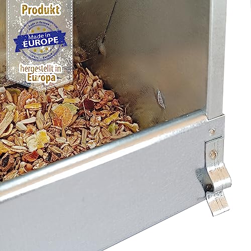 Breker Futterautomat Kaninchen 2,5 KG [mit Deckel] aus Metall - 2 Fresstellen - Futterspender für Kleintiere und Nager - Outdoor geeignet