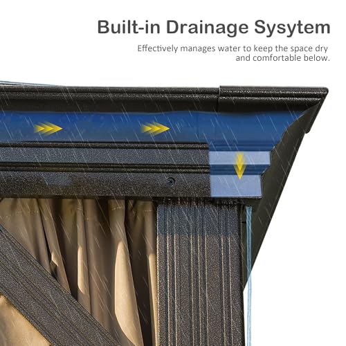 Domi 14' X 22' Hardtop Gazebo Outdoor Metal Gazebo Canopy with Galvanized Steel Double Roof, Aluminum Frame, Curtains and Netting for Patio, Deck, Garden, Brown - Image 3