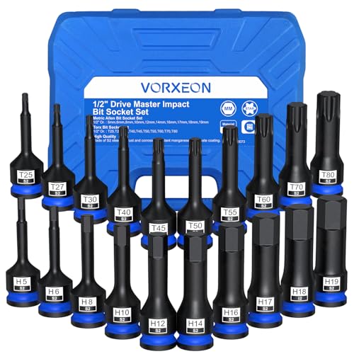 Zestaw nasadek udarowych 1/2 20 szt. zawiera metryczne gniazda bitowe sześciokątne 5-19 mm Torx Bit T25-T80 Gniazdo Se...
