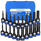 VORXEON Jeu de Embout TORX + ALLEN 20PCS Douilles à Choc 1/2 en Acier S2 Hexagone Métrique 5-19mm/Torx T25-T80 avec Système Anti-Chute Pour Mécaniciens Professionnels et Amateurs de Bricolage