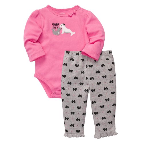 Carter's Baby Girls L/S Bodysuit Pant Set - Pink Bow (24 Months )