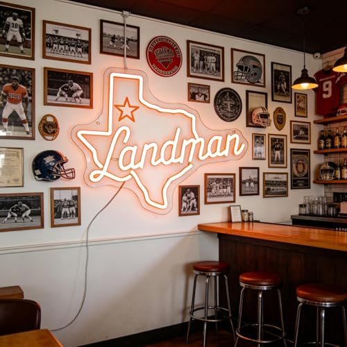 Image of Texas Neon Sign,Landman Mrech | Texas State Outline with Star & Script Lettering, 15.7 inchx11.8 inch Yellow LED Wall Light for Man Cave, Bar, Office, USB Powered