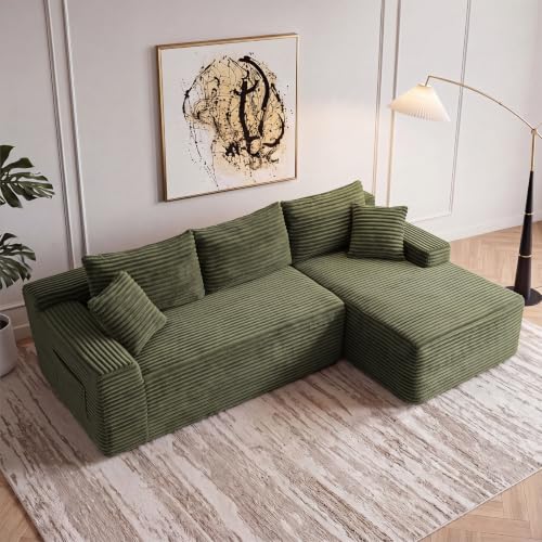 Image of 94.5 inch L Shaped Boneless Sectional Corduroy Couches for Living Room (Green)