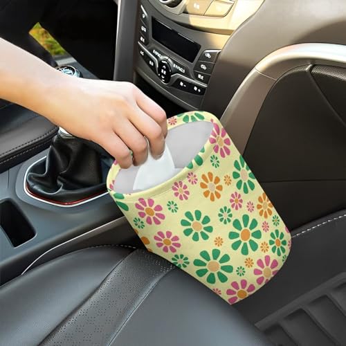 Image of Groovy Hippie Flowers Car Trash Can Collapsible Hanging Portable Dustbin Bin Waste Basket Car Accessories Interior for Car SUV Universal Fit