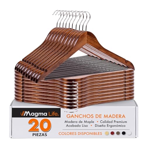 Consejos para Comprar Gancho ropa . 44 MAGMALIFE 20 Ganchos para Ropa de Madera: Gancho Giratorio de 360 Grados, Adecuado para Prendas Variadas, Elegantes, Evitan la Deformación de tu Ropa (Café)