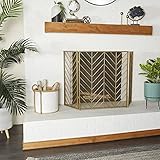 Deco 79 Tall Silver & Gold Decorative Fireplace Screen w/ Herringbone Pattern, Modern Style Fire Screen, Gold Fireplace Screen Living Room Decor | 52” x 31”