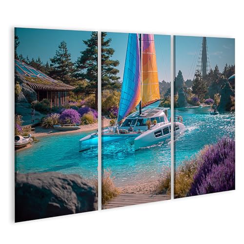Catamaran tableau sur toile triptyque islandburner pour décoration salon