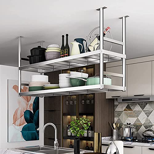 6 Sizes,Ceiling Mount Shelf, Industrial Stainless Steel Kitchen Shelf, Hanging Floating Shelf, Restaurant Bar Display Stand/Decorative Storage Rack (Size : 90 * 35 * 80Cm) #TOP4