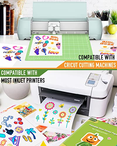Lzerking Printable Vinyl Sticker Paper - 25 Sheets Matte White Self-Adhesive Waterproof Decal Printable Sticker Paper for Inkjet Printer - Standard Size 8.5x11 Inches DIY Crafts