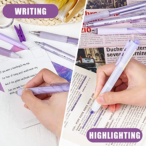 Image of Four Candies Gel Pen Set, Cute Writing Pens with 0.5mm Fine Tip, Black & Purple Ink Pens with Highlighter, Aesthetic Stationery Supplies for School, Office, Pack of 12 - Lavender Series | Back to School Supplies, Office Essentials for Women, Girly Stationery Set, Aesthetic Desk Decor & Accessories - Lavender