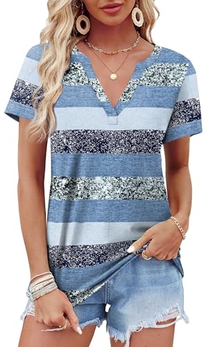 Image of WEESO Womens Tops Summer Short Sleeve V Neck Blouses Business Casual Loose Fit Tshirts Trendy Fashion Outfits