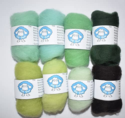 Image of Set of 8 Medium Jungle-Inspired Color Shades Wool Roving Fibers for Needle Felting, Hand Spinning, and DIY Crafting