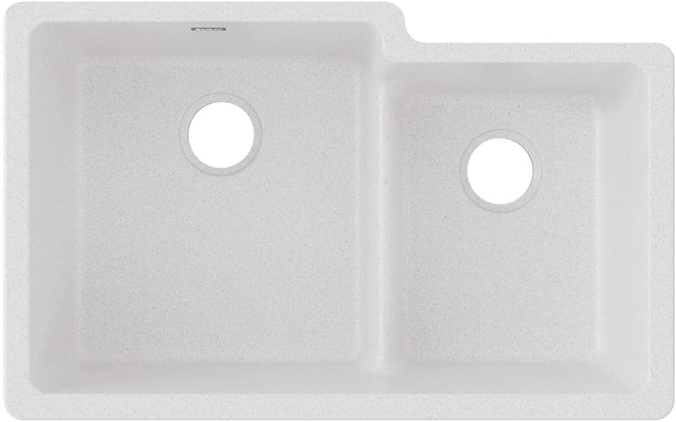 Quartz Classic ELGULBO3322WH0 White Offset 60/40 Double Bowl Undermount Sink with Aqua Divide