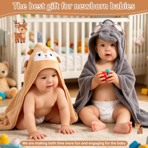 Image of Hooded Baby Towels 2 Pack, Baby Bath Towels for Newborns Essential | Ultra Soft & Absorbent Cute Animal Baby Towels, 31x31 Inch Hooded Bath Towel for Toddlers, Bath Essential for Boys & Girls