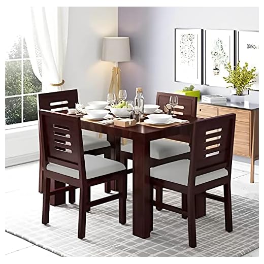 VK Furniture Solid Sheesham Wood Four Seater Dining Table with 4 Cushion Chairs for Living Room Home| Wooden 4 Seater Dining Table Set for Office Restaurant | Warm Chestnut | L45 X W30 X H30