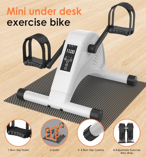 Image of 12-Levels Mini Exercise Bike Under Desk with LCD Display, Quiet Electric Bidirectional Bicycle Pedals for Home for Seniors, Stationary Bike Under Desk for Leg & Arm Physical Therapy Exerciser
