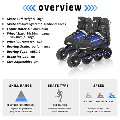 Blade Roller Skates With Giant Wheels For Men And Women, High Performance Adjustable Inline Hockey Skates For Adult, Youth And Boys Outdoor Sports- Blue - Size 5 6 7 8 #TOP3