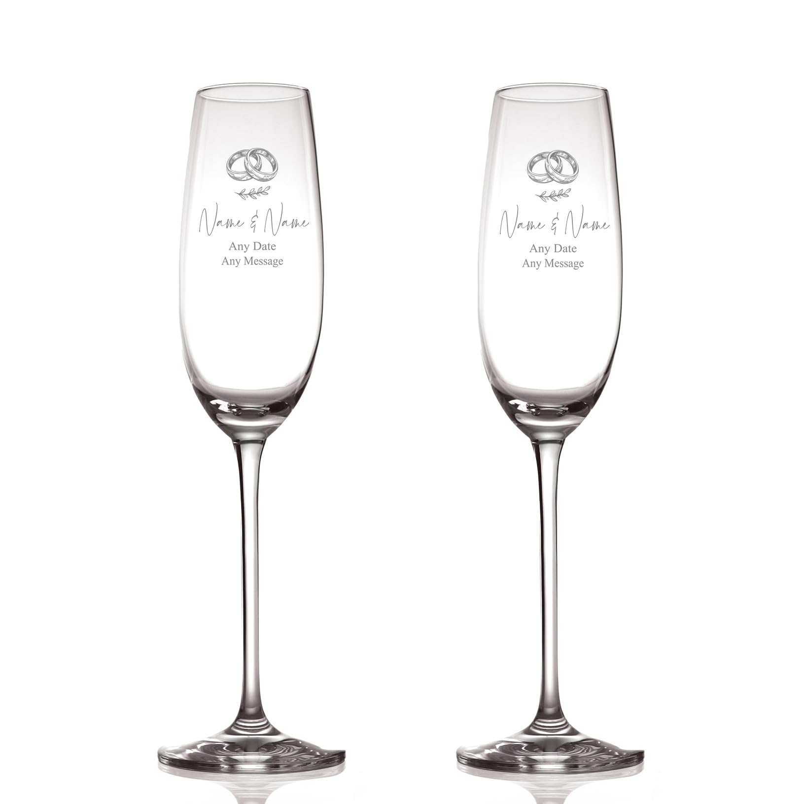 ukgiftstoreonline Personalised Engraved Wedding Champagne Glass Set with Any Message, Any Date, Wedding Rings Design, Custom Champagne Glasses, Engraved