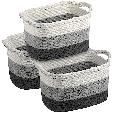 AivaToba 3 Pack Storage Basket: Toy Basket Cotton Rope Basket with Handles - Decorative Basket for Clothes, Blankets, Toys, Books（ 13.4” x 8” x 9” ） Cover