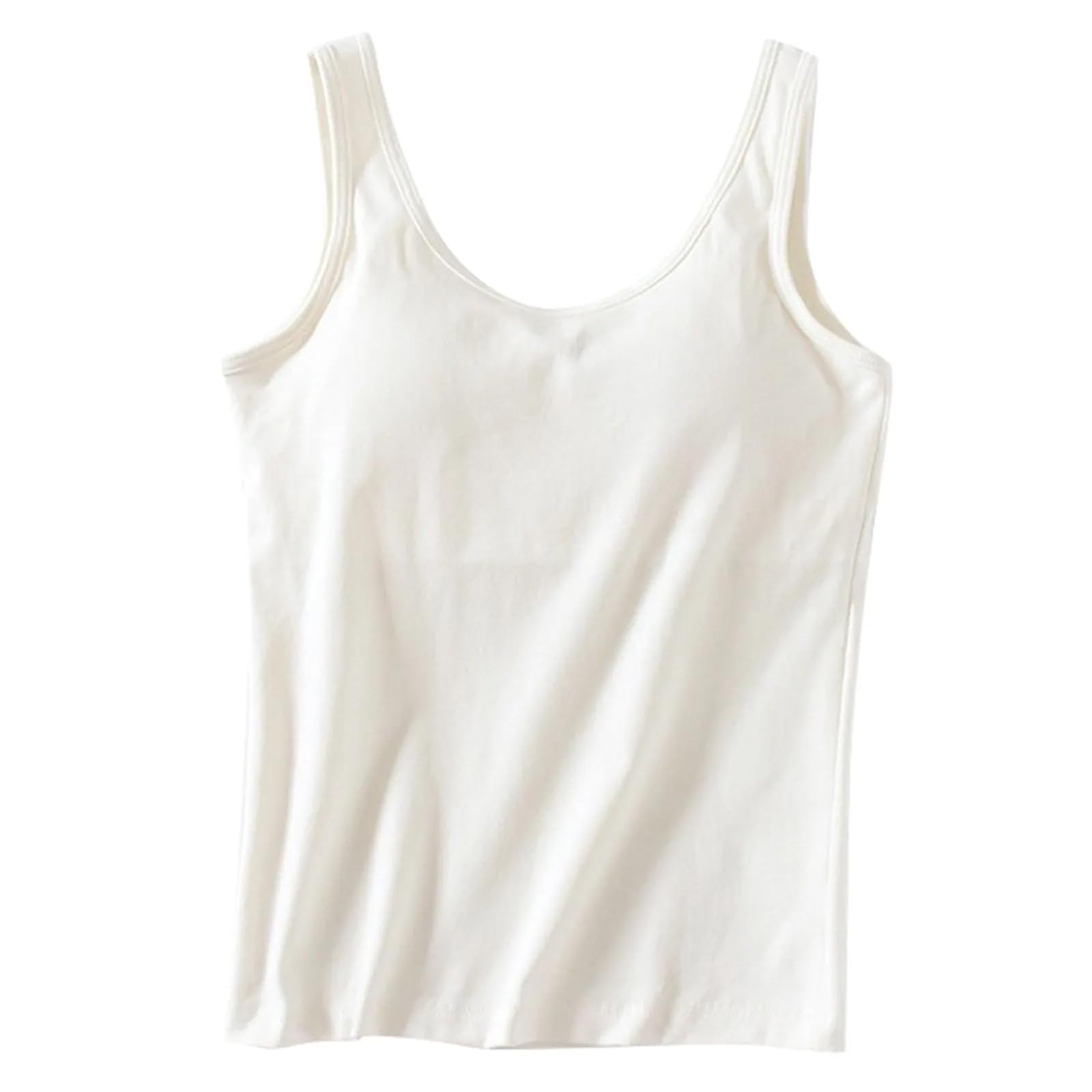 Canotta Da Donna Tinta Unita Con Reggiseno Incorporato, Estiva, Casual, Girocollo, Senza Maniche, In Cotone, Elasticizzata, Alla Moda
