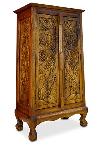 Kinaree Siam I Commode 100 x 57 cm en bois massif d'acacia décoré de roses sculptées (colonial)