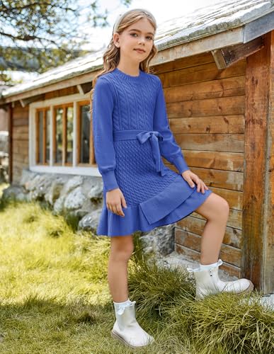 GRACE KARIN Girls Sweater Dress Fall Winter Long Sleeve 2 Layer Knitted Dresses Size 6-144