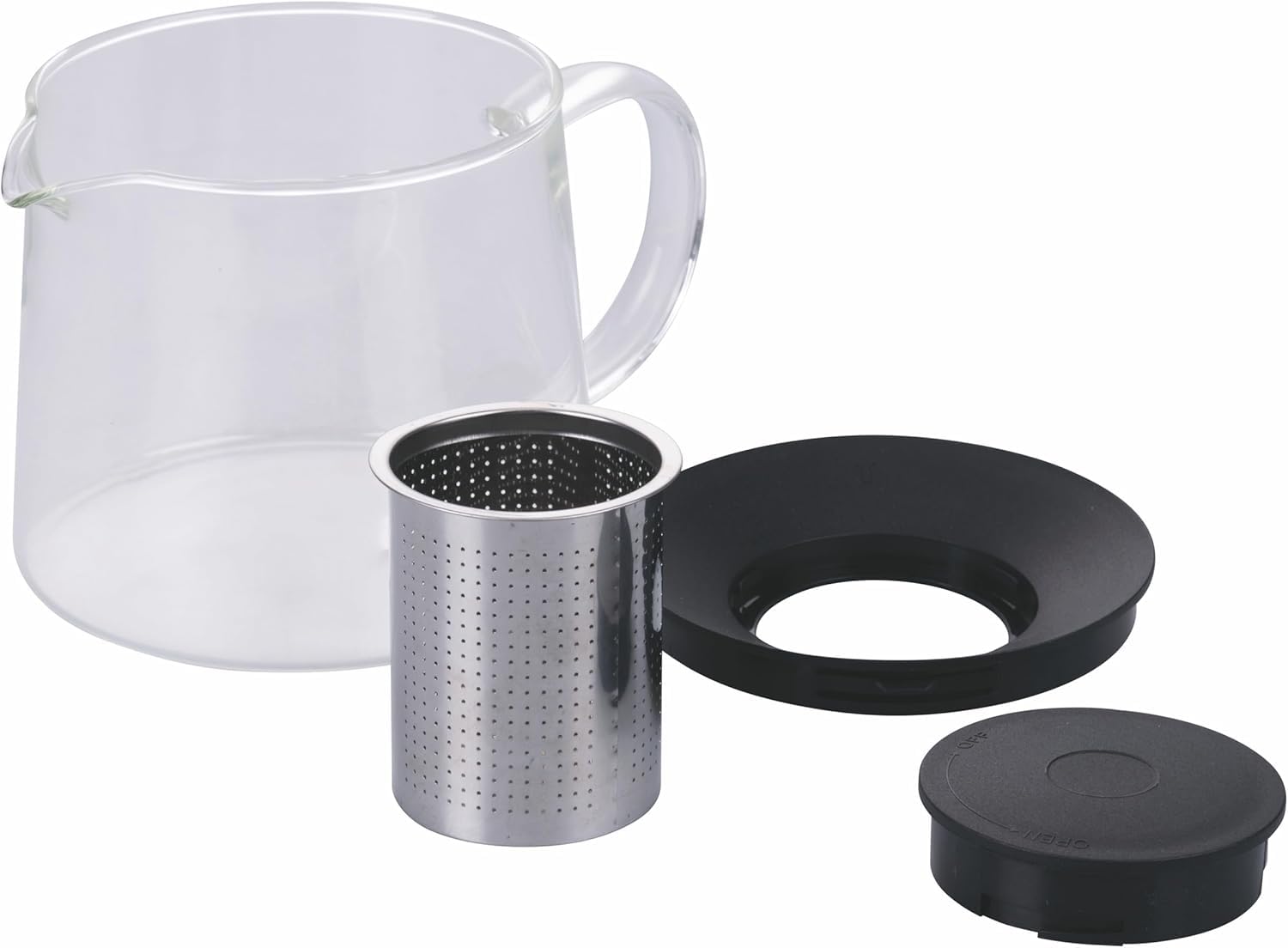 OCEANO Teiera in Vetro Borosilicato 1,5l Resistente al Calore Adatto Fornello Gas Colino The Filtro Acciaio Rimovibile Coperchio Infusore Fiamma Viva Caraffa Termica per Tè Polvere Infusi Erbe Foglie