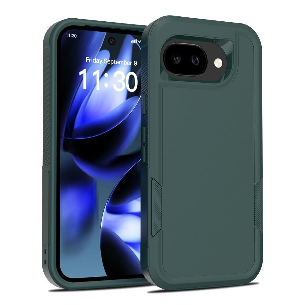 Generic Funda compatible con Google Pixel 9A (color: verde oscuro) cubierta de silicona dura de doble capa