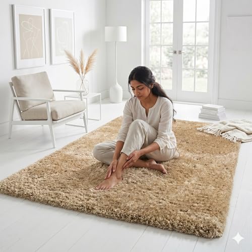 Image of Luxury Shaggy Area Rug, Ultra Soft 1.5 Inch High-Pile Plush Carpet for Bedroom, Fluffy Non-Slip Room Decor, Large Shag Rug for Nursery & Living Room(3x5 Feet, Beige91)