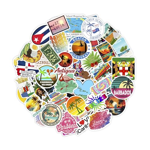 BulbaCraft 100Pcs Caribbean Stickers for Water Bottle and Laptop - Caribbean Party Favors & Decorations, Waterproof Vinyl Decals, Island and Culture Stickers, Gifts for Women & Men