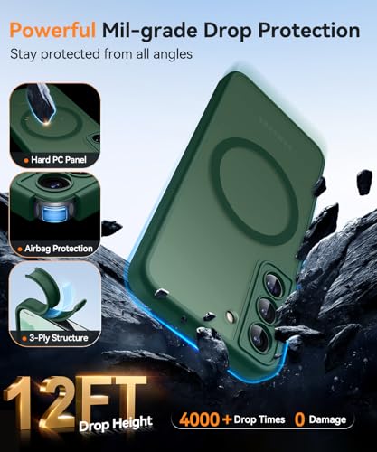 Image of CANSHN Designed for Samsung Galaxy S22 Case [Full Camera Protection] [Compatible with MagSafe] Translucent Matte Shockproof Protective Phone Cover 6.1 Inch - Deep Green