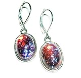 MEXICAN FIRE OPAL EARRINGS Czech Glass DRAGONS BREATH Silver Pltd Leverback Dangle Drops